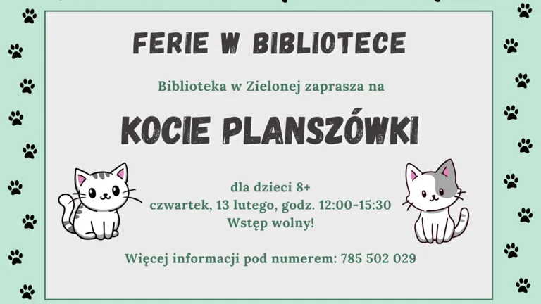 Kocie planszówki w Bibliotece Zielona: Zapraszamy Miłośników Gier