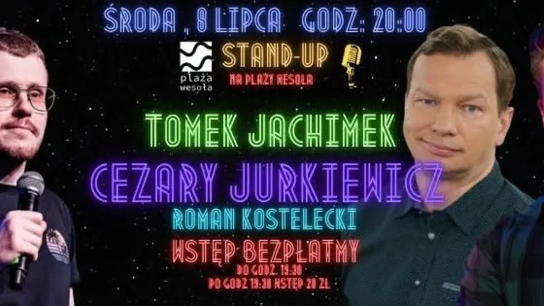 Stand-up na Plaży Wesoła: występy Cezarego Jurkiewicza, Tomka Jachimka i Romana Kosteleckiego