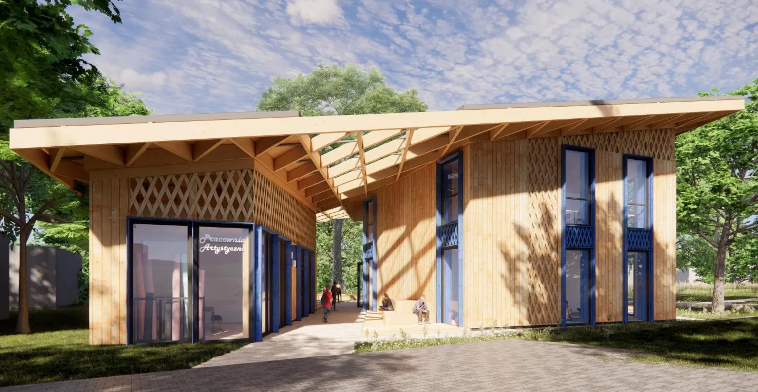 Widok od strony północno-zachodniej - wizualizacja pracowni KWADRATURA