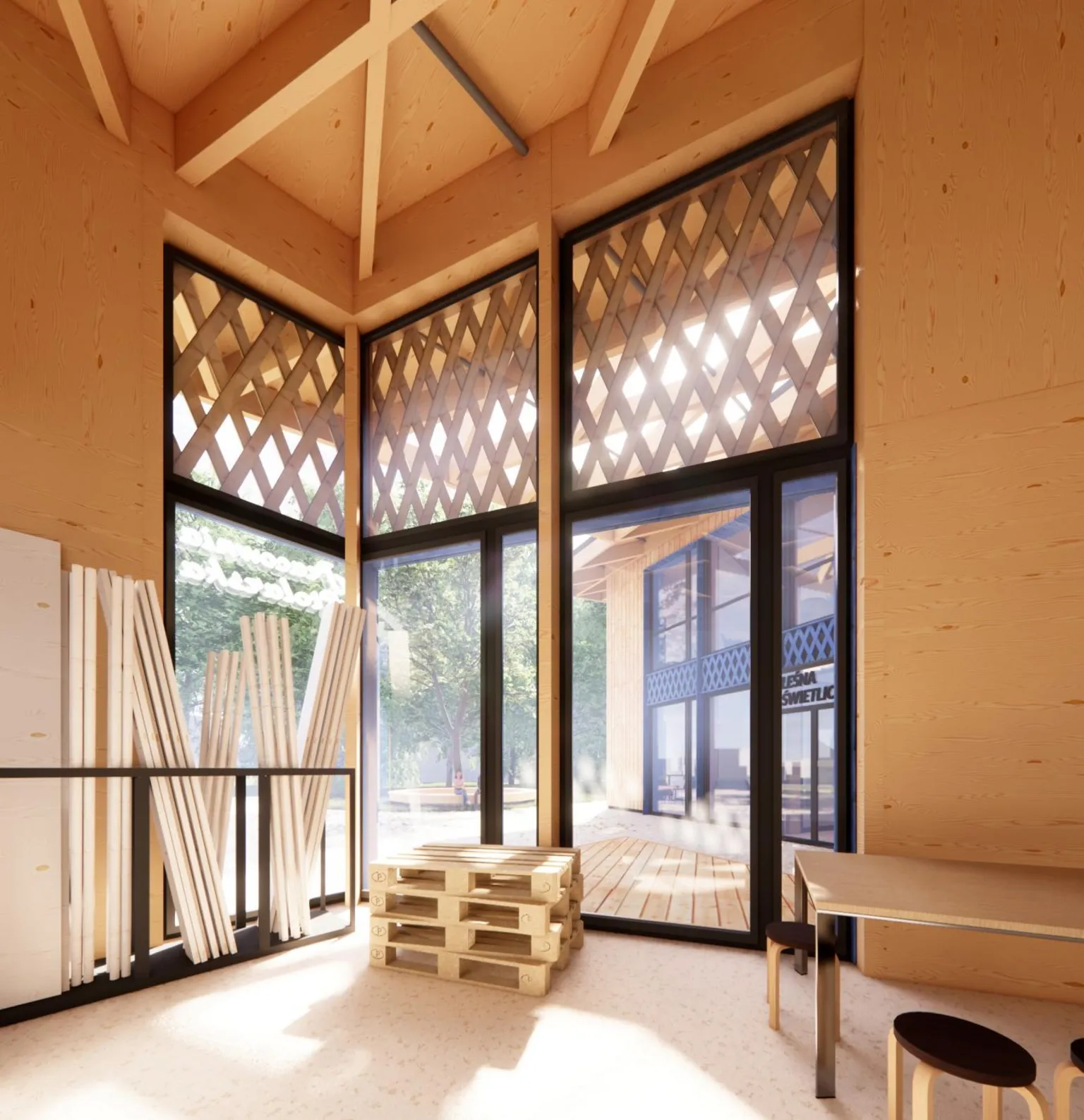 Wnętrze pracowni stolarskiej - wizualizacja pracowni KWADRATURA