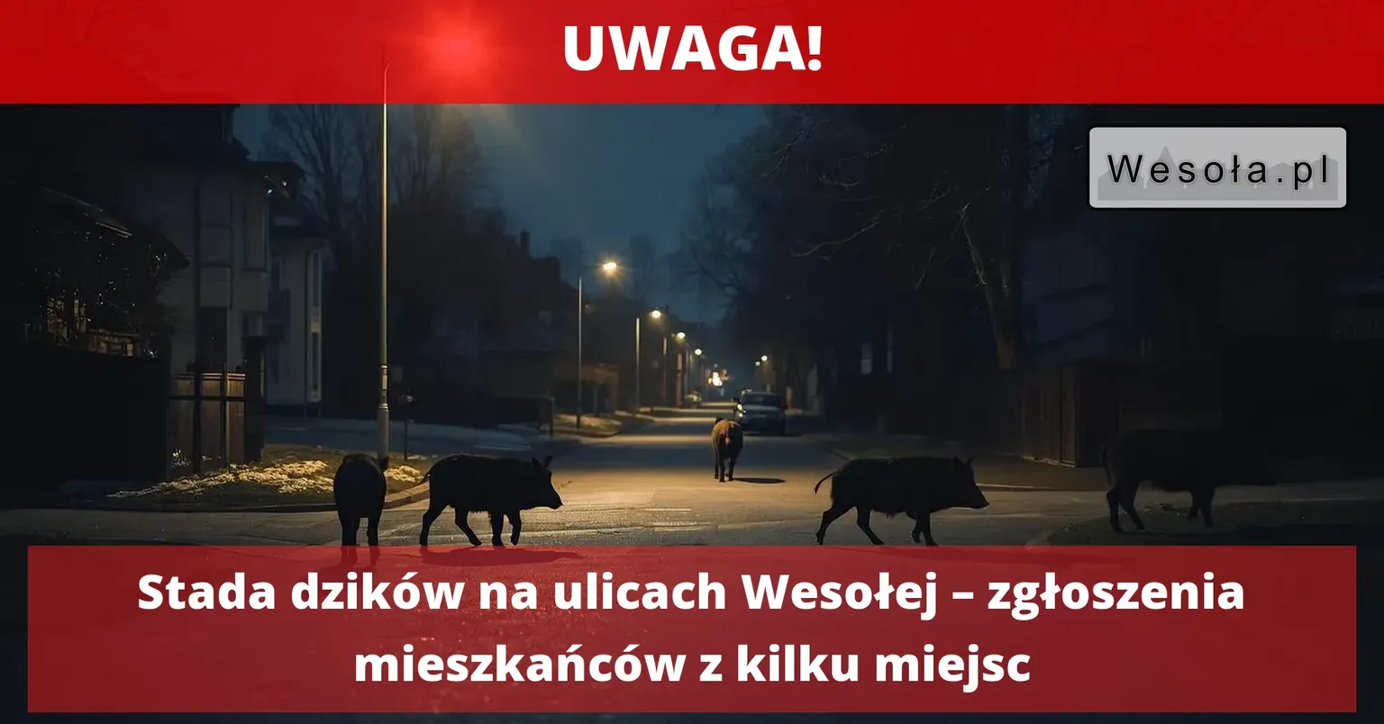 Stada dzików na ulicach Wesołej – zgłoszenia mieszkańców z kilku miejsc