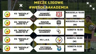 Zdjęcie do artykułu Harmonogram Weekendowych Meczów Akademii KS Wesoła