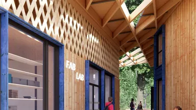 Widok pasażu od strony zachodniej - wizualizacja pracowni KWADRATURA