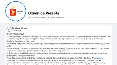 Zdjęcie do artykułu Oświadczenie Urzędu Dzielnicy Wesoła ws. Krzysztofa Kacprzaka – fakty, kontekst i różnice zdań