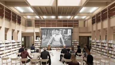 I nagroda - widok na strefę biblioteczną - aranżacja kinowa