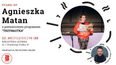 Zdjęcie do artykułu Stand-up Agnieszki Matan „Trzynastka” z udziałem Adama Barabasza w Bibliotece