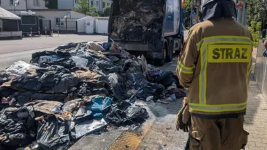 Bateria zapaliła się w śmieciarce. Odpady wysypano na przystanku Sagalli