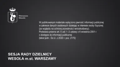 Plansza wyświetlana w transmisji sesji Rady Dzielnicy Wesoła 16 września 2026 w czasie prezentacji PGE