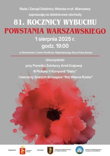 Plakat Dzielnicowe obchody 81. rocznicy wybuchu Powstania Warszawskiego
