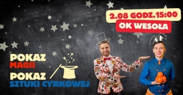 Plakat Pokaz magii i sztuki cyrkowej dla dzieci i rodzin z udziałem iluzjonisty i aktora cyrkowego