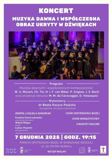Plakat Koncert „Muzyka dawna i współczesna — obraz ukryty w dźwiękach” z projekcjami malarstwa