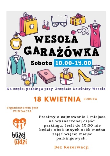 Plakat Wesoła Garażówka Sąsiedzka – wiosenna edycja wyprzedaży rzeczy używanych