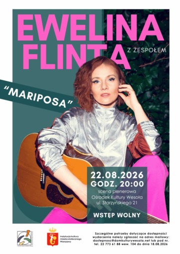 Plakat Koncert Eweliny Flinty z zespołem i premierą albumu "Mariposa"