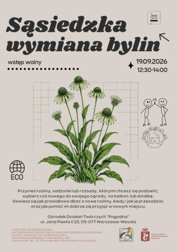 Plakat Sąsiedzka wymiana bylin i roślin ogrodowych w ODT Pogodna