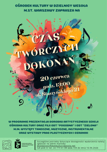 Plakat Czas Twórczych Dokonań – finał sezonu artystycznego 2025/2026 w Ośrodku Kultury Wesoła