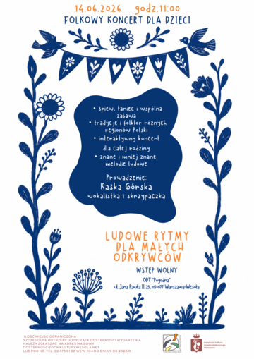 Plakat Folkowy koncert dla dzieci – muzyka ludowa i zabawy dla najmłodszych
