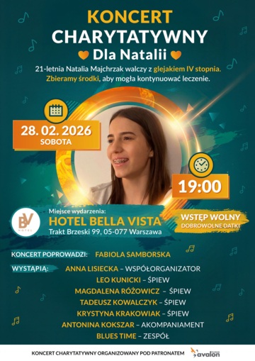 Plakat Koncert charytatywny dla Natalii Majchrzak – muzyczny wieczór wsparcia w Wesołej