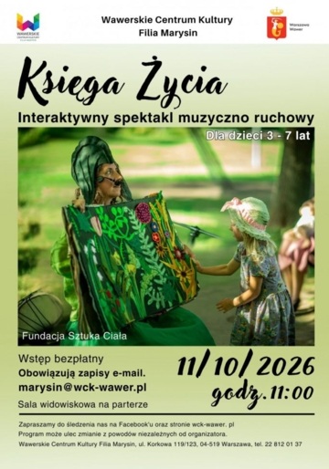Plakat „Księga Życia” w WCK Marysin. Spektakl o porach roku dla dzieci od 3 do 7 lat