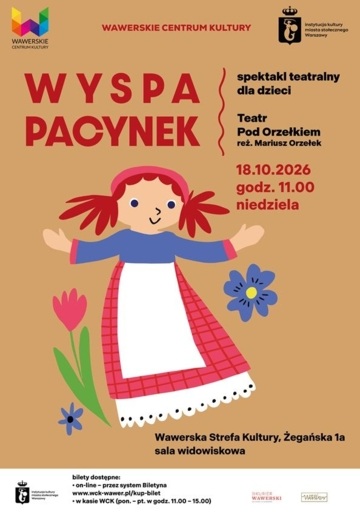 Plakat „Wyspa Pacynek” w Międzylesiu. Niedzielny spektakl lalkowy dla dzieci