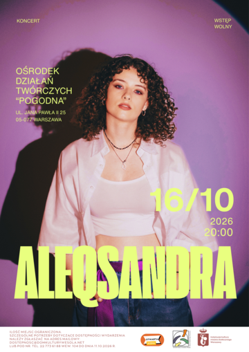 Plakat Aleqsandra zagra z zespołem w „Pogodnej”. Alt-pop i soul na Otwartej Scenie