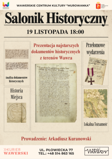 Plakat Najstarsze dokumenty o Wawrze, od 1155 roku. Salonik Historyczny w Murowance