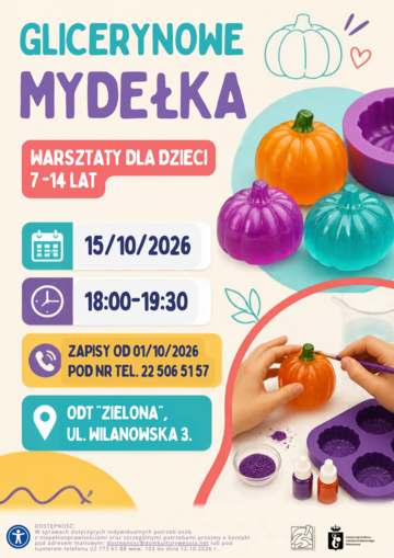 Plakat Mydełka w kształcie dyni. Bezpłatne warsztaty dla dzieci w „Zielonej”