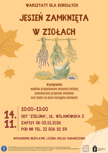 Plakat Herbata, miód i maść z ziół. Jesienny warsztat dla dorosłych w „Zielonej”