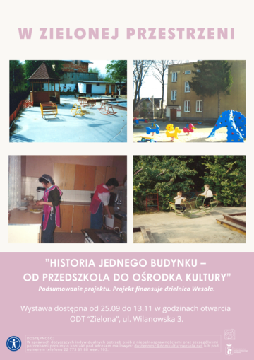 Plakat Od przedszkola do ośrodka kultury. Wystawa o historii budynku „Zielonej”
