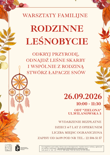 Plakat Rodzinne warsztaty jesienne dla dzieci i opiekunów: leśne przygody i twórczość