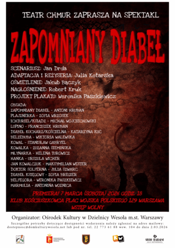 Plakat Spektakl „Zapomniany diabeł” w wykonaniu młodzieżowego Teatru Chmur