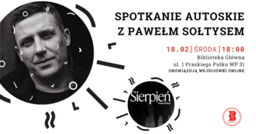 Plakat Spotkanie autorskie z Pawłem Sołtysem (Pablopavo) w Bibliotece w Wesołej