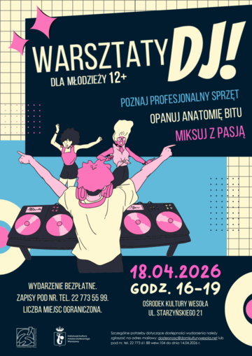 Plakat Warsztaty DJ dla młodzieży 12+: poznaj świat miksowania muzyki i pracy za konsoletą