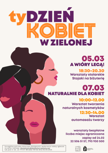 Plakat Warsztaty stolarskie „A Wióry Lecą!” w ramach Tygodnia Kobiet w Zielonej