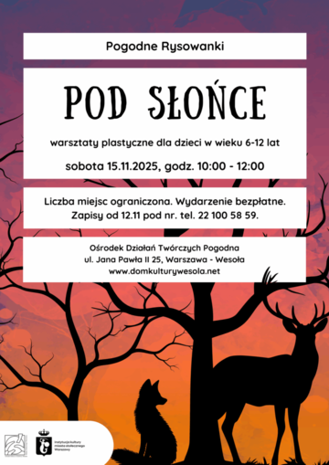 Plakat Warsztaty plastyczne „Pod słońce” z cyklu Pogodne Rysowanki dla dzieci 6-12 lat