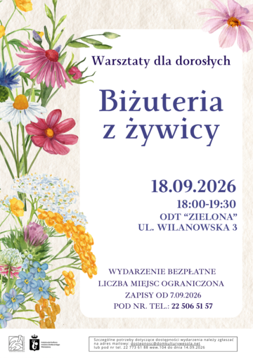 Plakat Warsztaty tworzenia biżuterii z żywicy dla dorosłych w ODT „Zielona”