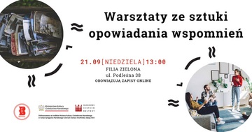Plakat Warsztaty z opowiadania wspomnień inspirowane książką Iwony Chmielewskiej
