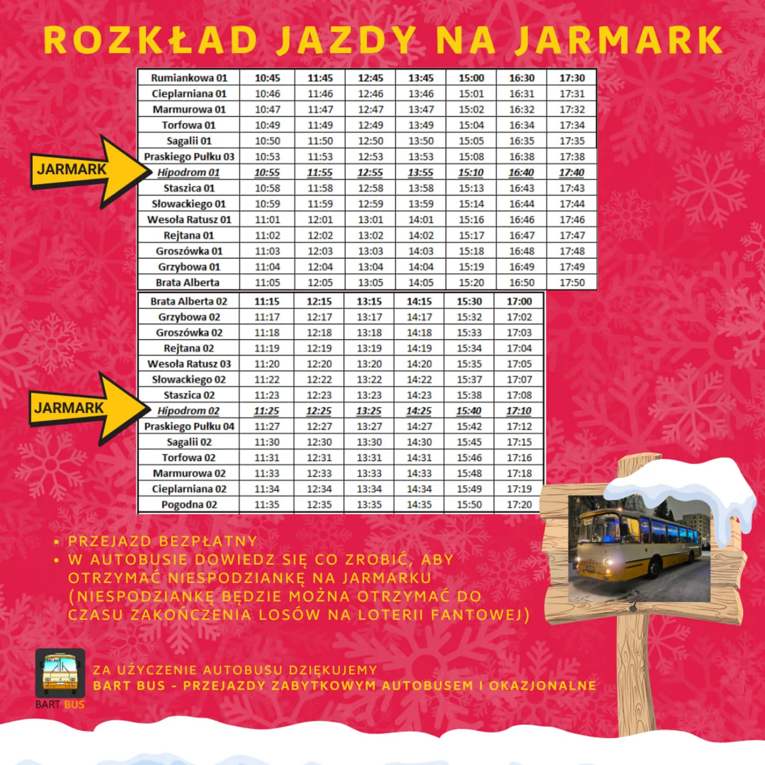Rozkład jazdy autobusu na Świąteczny Jarmark Mam z Wesołej