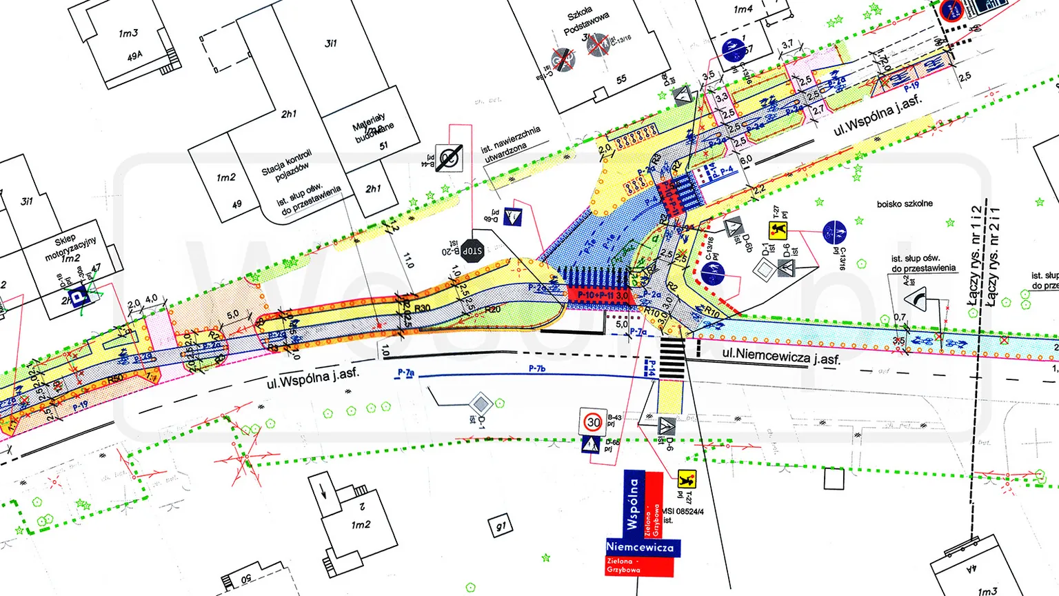 Projekt ścieżki rowerowej - skrzyżowanie Niemcewicza i Wspólnej