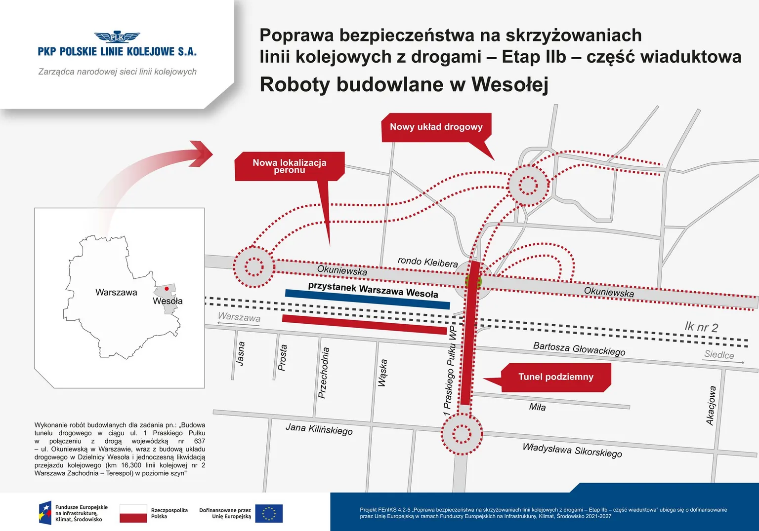Plan przebudowy okolicznych ulic i nowej lokalizacji peronu Warszawa Wesoła