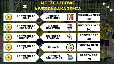 Zdjęcie do artykułu Harmonogram Weekendowych Meczów Akademii KS Wesoła