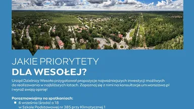 Zdjęcie do artykułu Twoja opinia się liczy! Weź udział w konsultacjach społecznych dotyczących priorytetów dla Wesołej