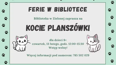 Zdjęcie do artykułu Kocie planszówki w Bibliotece Zielona: Zapraszamy Miłośników Gier