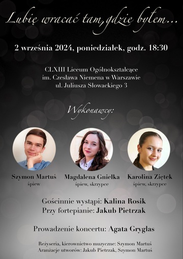 Plakat Koncert powracających wspomnień w CLXIII LO im. Czesława Niemena