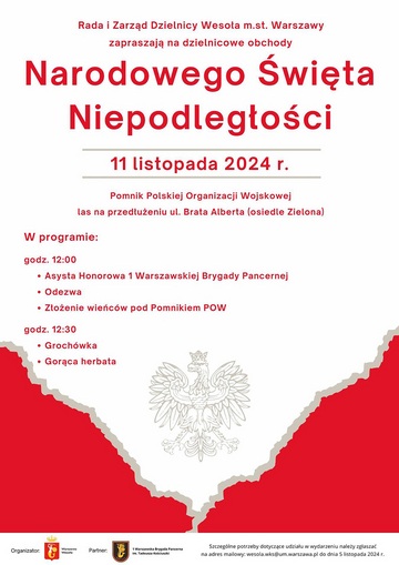 Plakat Dzielnicowe obchody Święta Niepodległości w Wesołej: Program uroczystości