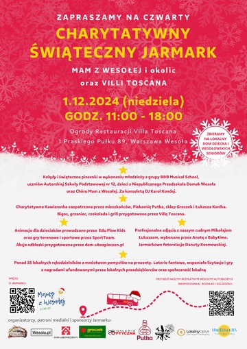 Plakat IV Charytatywny Świąteczny Jarmark Mam z Wesołej – magia świąt i pomagania w Villi Toscana