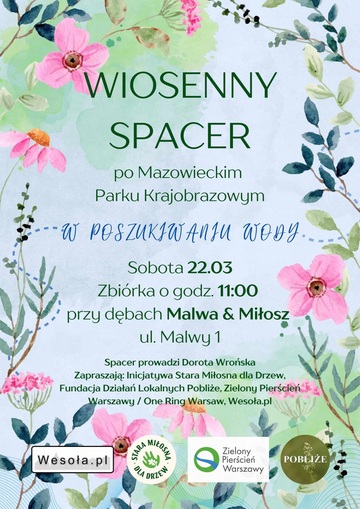 Plakat Wiosenny spacer w poszukiwaniu wody – dołącz do rodzinnej wycieczki po lesie w Starej Miłośnie!