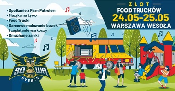 Plakat Zlot Food Trucków „Przystanek Street Food” – kulinarne święto z atrakcjami dla całej rodziny