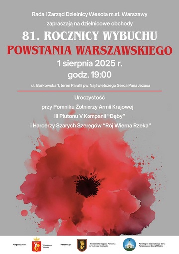 Plakat Dzielnicowe obchody 81. rocznicy wybuchu Powstania Warszawskiego