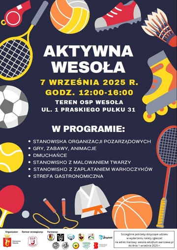 Plakat Impreza plenerowa Aktywna Wesoła – prezentacja organizacji, gry i animacje dla całych rodzin