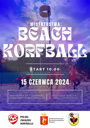 Plakat III Mistrzostwa Polski w korfballu plażowym w Wesołej